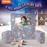 VEVOR Kids Couch, 4Pcs Toddler Couch Sofa Bed, Kids Chair Seat Playroom Furniture, Child Sectional Sofa with Removable Cover for Kids Girls & Boys, Dark Grey