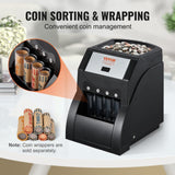 VEVOR USD Coin Sorter, Coin Sorter Machine for USD Coin 1¢ 5¢ 10¢ 25¢, Sorts up to 230 Coins/min, Coin Sorter and Wrapper Machine Holds 200 Coins Included 4 Coin Tubes, Black