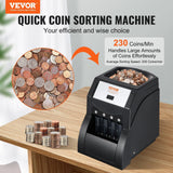 VEVOR USD Coin Sorter, Coin Sorter Machine for USD Coin 1¢ 5¢ 10¢ 25¢, Sorts up to 230 Coins/min, Coin Sorter and Wrapper Machine Holds 200 Coins Included 4 Coin Tubes, Black