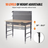 VEVOR Workbench Adjustable Height 28-39.5" Work Bench For Garage Oak Plank & Carbon Steel Heavy Duty Workbench 2000lbs Weight Capacity Bench top Size 48x24" Hardwood Workbench 3m Cable 30 Hooks