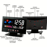 Vibrant Digital Weather Alarm Clock with Voice Control