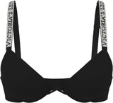 Victoria's Secret Very Sexy Logo Shine Strap Push-Up Bra, Adds One Cup Size, Padded, Plunge Neckline, Bras for Women, Black Shine, 32C