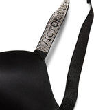 Victoria's Secret Very Sexy Logo Shine Strap Push-Up Bra, Adds One Cup Size, Padded, Plunge Neckline, Bras for Women, Black Shine, 32C