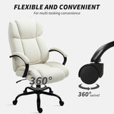 Vinsetto High Back Office Desk Chair, 485lbs Heavy Duty Desk Chair with Swivel Wheels, Cream White