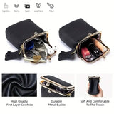 Vintage Genuine Leather Mini Handbag Organizer with Secure Kiss Lock