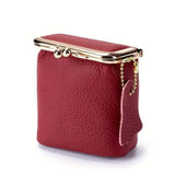 Vintage Genuine Leather Mini Handbag Organizer with Secure Kiss Lock