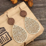 Vintage Hollow Leaf Shape PU Leather Earrings