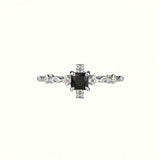 Vintage-Inspired Black Square Cubic Zirconia Ring