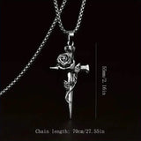 Vintage-Inspired Men's Titanium Steel Pendant Necklace - Unique Keel Chain Design with Cross and Rose Accents