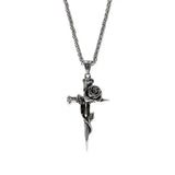 Vintage-Inspired Men's Titanium Steel Pendant Necklace - Unique Keel Chain Design with Cross and Rose Accents