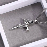 Vintage-Inspired Men's Titanium Steel Pendant Necklace - Unique Keel Chain Design with Cross and Rose Accents