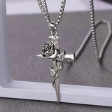 Vintage-Inspired Men's Titanium Steel Pendant Necklace - Unique Keel Chain Design with Cross and Rose Accents