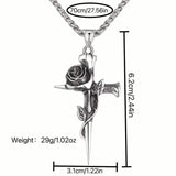 Vintage-Inspired Men's Titanium Steel Pendant Necklace - Unique Keel Chain Design with Cross and Rose Accents