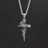 Vintage-Inspired Men's Titanium Steel Pendant Necklace - Unique Keel Chain Design with Cross and Rose Accents
