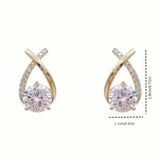 Vintage Style Stud Earrings - Embellished with Rhinestones, Cross Line Design
