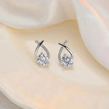 Vintage Style Stud Earrings - Embellished with Rhinestones, Cross Line Design