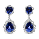 18K White Gold Blue Sapphire and Diamond 2.00 Cttw Diamond Halo Drop and Dangle Earring (G-H Color, SI1-SI2 Clarity)