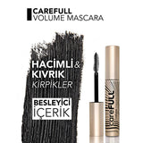 Flormar CareFULL Volume: Lash Strengthening Black Mascara for Thicker, Longer Eyelashes - Jojoba & Almond Oil, Collagen Infused, Non-Clumping
