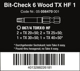 Wera Bit-Check 6 Wood TX HF 1 TORX® Bit Set 6 Pieces 05056470001