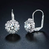 White Gold Huggie Earrings with Swarovski Crystal By Barzel