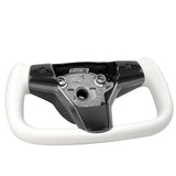 White Leather Yoke Steering Wheel for Tesla Model 3 / Y【Style 7】