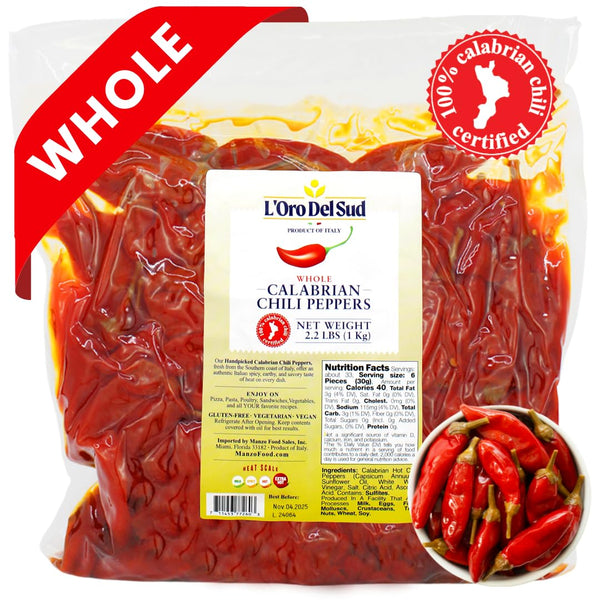 L'Oro Del Sud, Whole Calabrian Chili Peppers in Oil, 2.2 lb (1 kg)