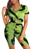 WIHOLL Two Piece Outfits for Women Short Sleeve V Neck Biker Shorts Set