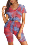 WIHOLL Two Piece Outfits for Women Short Sleeve V Neck Biker Shorts Set