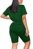 WIHOLL Two Piece Outfits for Women Short Sleeve V Neck Biker Shorts Set
