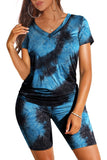 WIHOLL Two Piece Outfits for Women Short Sleeve V Neck Biker Shorts Set