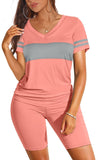 WIHOLL Two Piece Outfits for Women Short Sleeve V Neck Biker Shorts Set