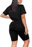 WIHOLL Two Piece Outfits for Women Short Sleeve V Neck Biker Shorts Set