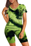 WIHOLL Two Piece Outfits for Women Short Sleeve V Neck Biker Shorts Set