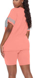 WIHOLL Two Piece Outfits for Women Short Sleeve V Neck Biker Shorts Set