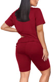 WIHOLL Two Piece Outfits for Women Short Sleeve V Neck Biker Shorts Set