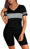 WIHOLL Two Piece Outfits for Women Short Sleeve V Neck Biker Shorts Set