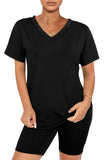 WIHOLL Two Piece Outfits for Women Short Sleeve V Neck Biker Shorts Set
