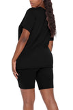 WIHOLL Two Piece Outfits for Women Short Sleeve V Neck Biker Shorts Set