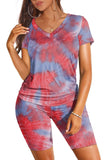 WIHOLL Two Piece Outfits for Women Short Sleeve V Neck Biker Shorts Set