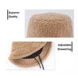 Winter Bucket Hat Women Warm Hats Vintage Faux Fur Fisherman Cap