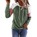 Winter Women’s Fashion Casual Sweatshirts Long Sleeve Hooded Pullover Loose Block Color Pockets Sweatshirts