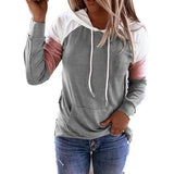 Winter Women’s Fashion Casual Sweatshirts Long Sleeve Hooded Pullover Loose Block Color Pockets Sweatshirts