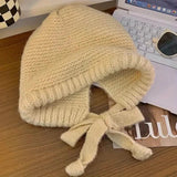 Winter Wool Knitted Hat Unisex Winter Striped Beanie with Ear Flaps