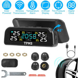 Wireless Solar Car Tire Pressure Monitoring System Auto Tire Pressure with Sensors Temperature Alarm