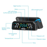 Wireless Solar Car Tire Pressure Monitoring System Auto Tire Pressure with Sensors Temperature Alarm