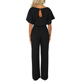 Women Casual Loose Short Sleeve Belted Wide Leg Pant Romper Jumpsuits