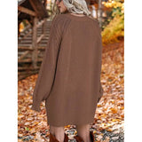 Women Crewneck Long Sleeve Oversized Cable Knit Chunky Pullover Short Sweater Dresses