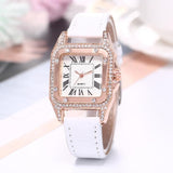 Women Diamond Watch Starry Square Dial Bracelet Watches Ladies Leather Band Quartz Wristwatch Female Clock(No Box)