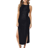 Women Hollow Out Sleeveless Bikini Swimsuit Side Split Long Beach Dresses