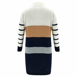 Women Knit Cowl Turtleneck Stripe Sweater Dress Long Sleeve Pullover Mini Dress